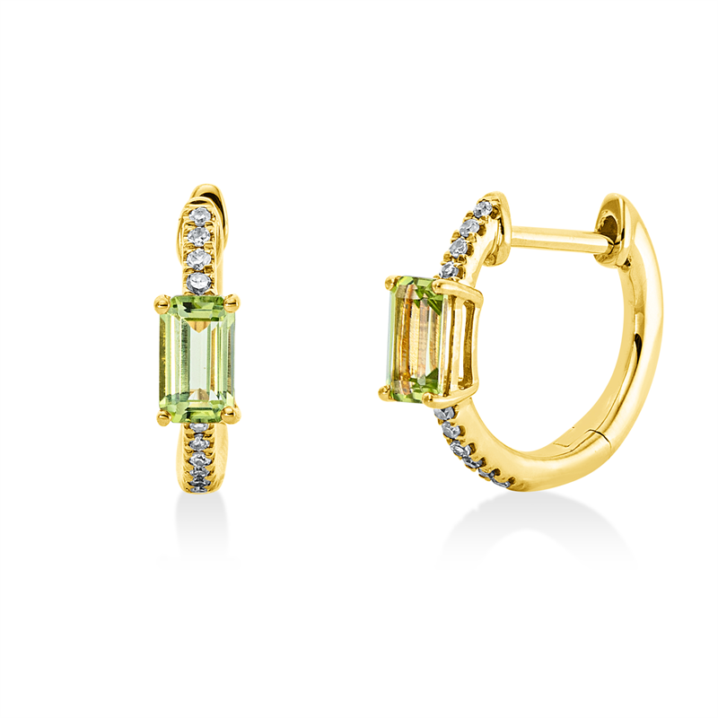 Creolen mit Peridot  aus 750/-18 Karat Gelbgold mit 20 Diamanten 0