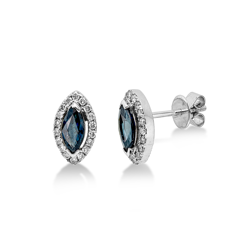 Ohrstecker mit Saphir  aus 750/-18 Karat Weißgold mit 36 Diamanten 0