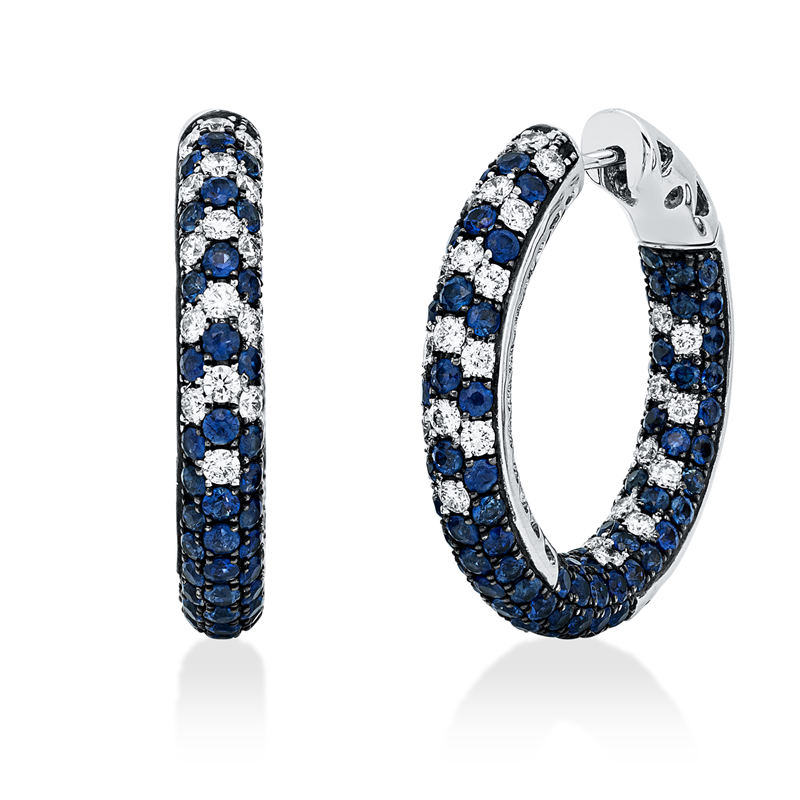 Creolen mit Saphir  aus 750/-18 Karat Weißgold mit 78 Diamanten 1