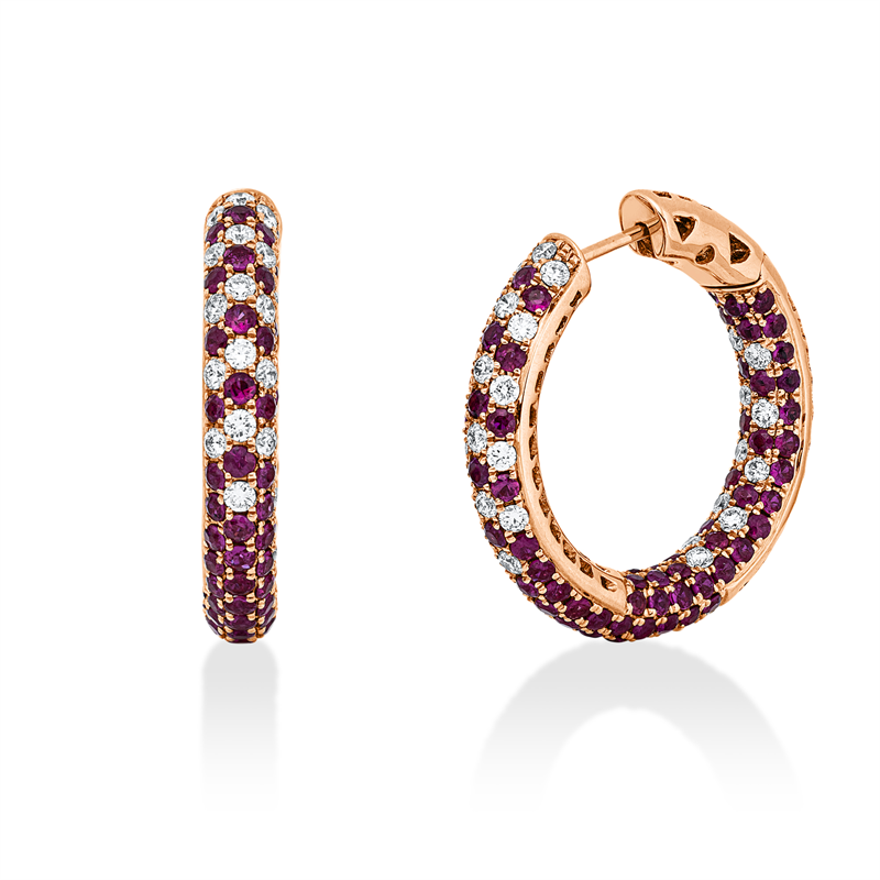 Creolen mit Rubin  aus 750/-18 Karat Rotgold mit 78 Diamanten 1