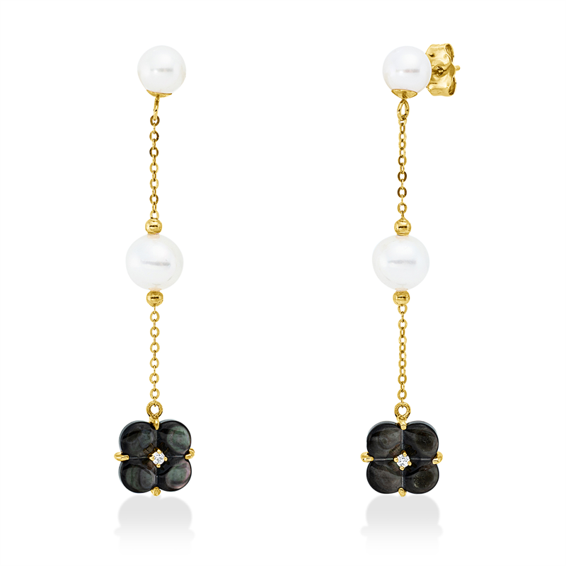 Ohrschmuck mit Perlmutt mit Süßwasserperle aus 750/-18 Karat Gelbgold mit 2 Diamanten 0