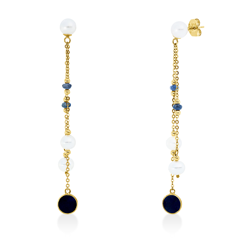 Ohrschmuck mit Saphir mit Süßwasserperle aus 750/-18 Karat Gelbgold  
