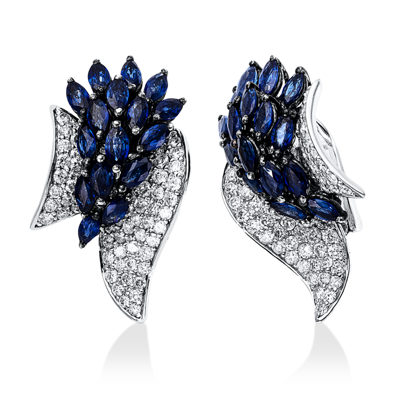 Ohrschmuck mit Saphir  aus 750/-18 Karat Weißgold mit 126 Diamanten 2