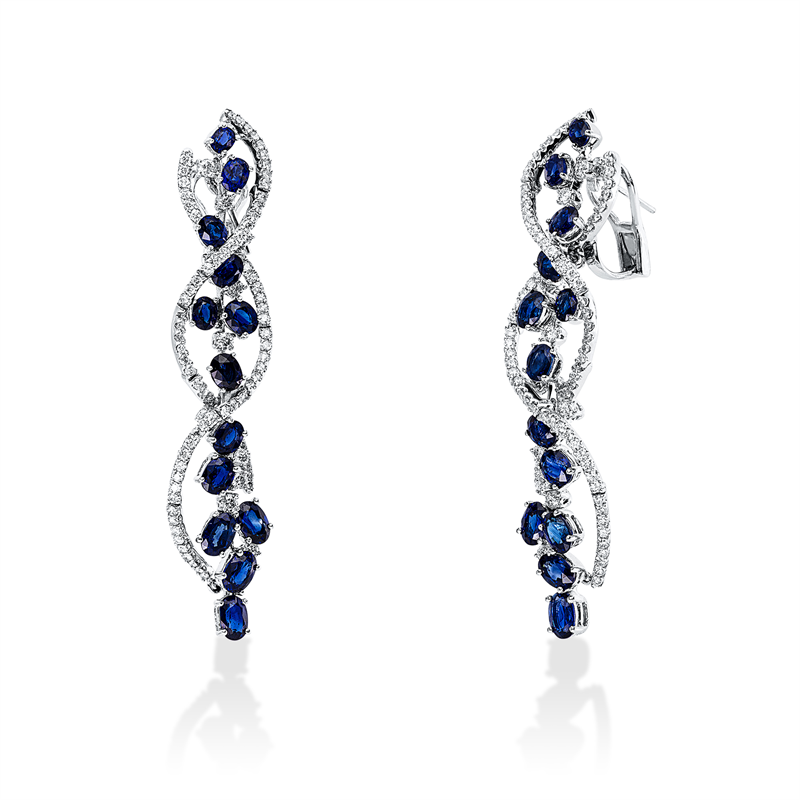 Ohrschmuck mit Saphir  aus 750/-18 Karat Weißgold mit 188 Diamanten 2