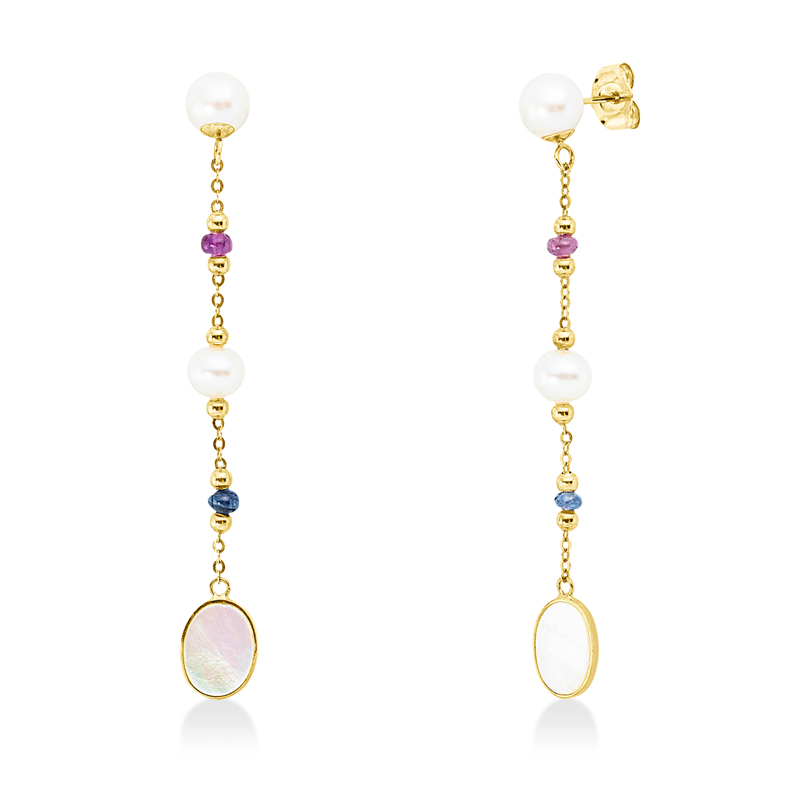 Ohrschmuck mit Rubin mit Süßwasserperle aus 750/-18 Karat Gelbgold  