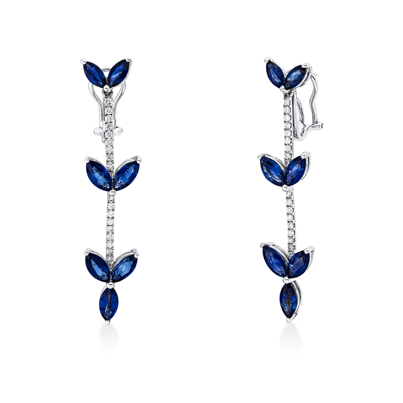 Ohrschmuck mit Saphir  aus 750/-18 Karat Weißgold mit 36 Diamanten 0