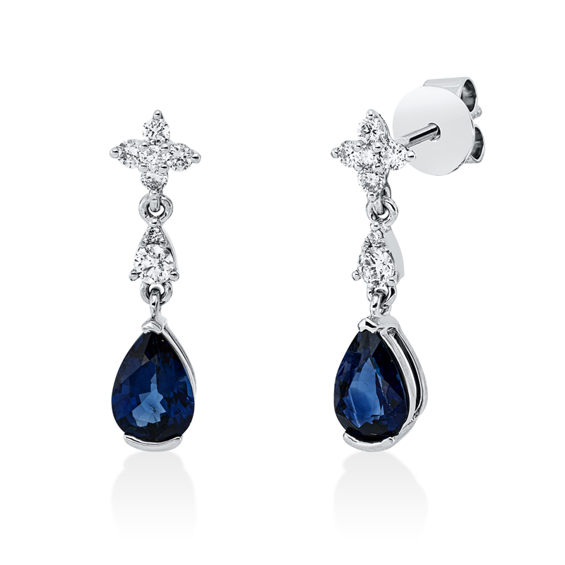 Ohrschmuck mit Saphir  aus 750/-18 Karat Weißgold mit 14 Diamanten 0