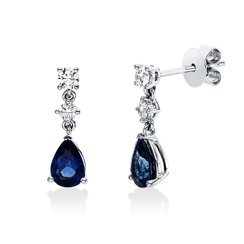 Ohrschmuck mit Saphir  aus 750/-18 Karat Weißgold mit 4 Diamanten 0