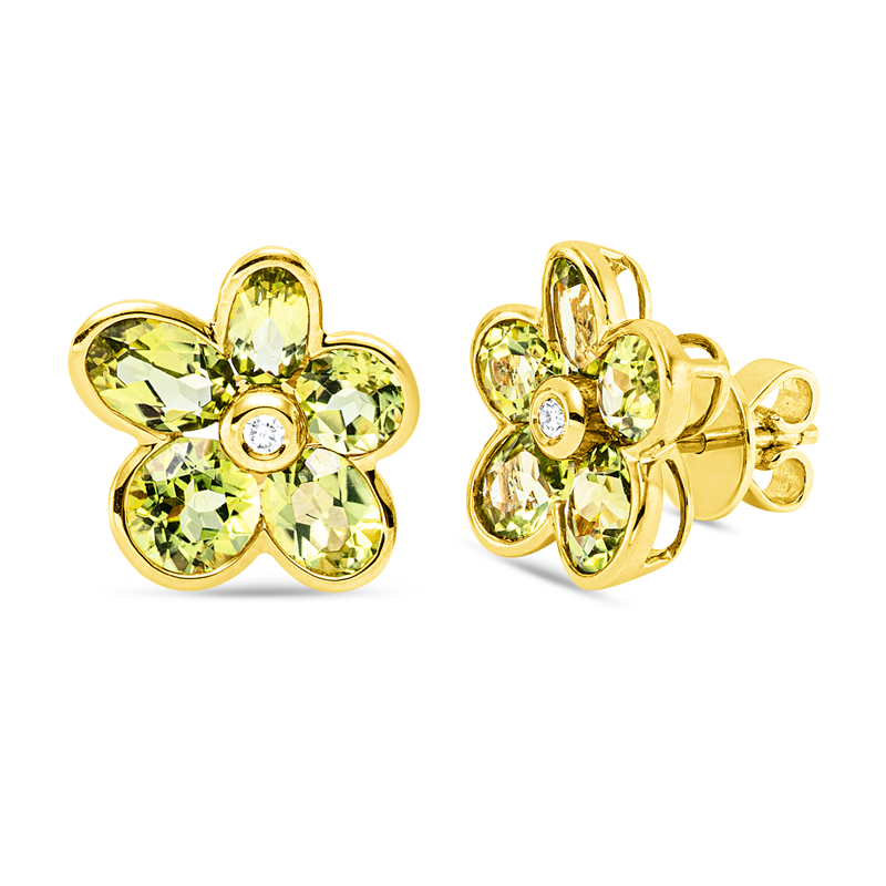 Ohrstecker mit Peridot  aus 750/-18 Karat Gelbgold mit 2 Diamanten 0