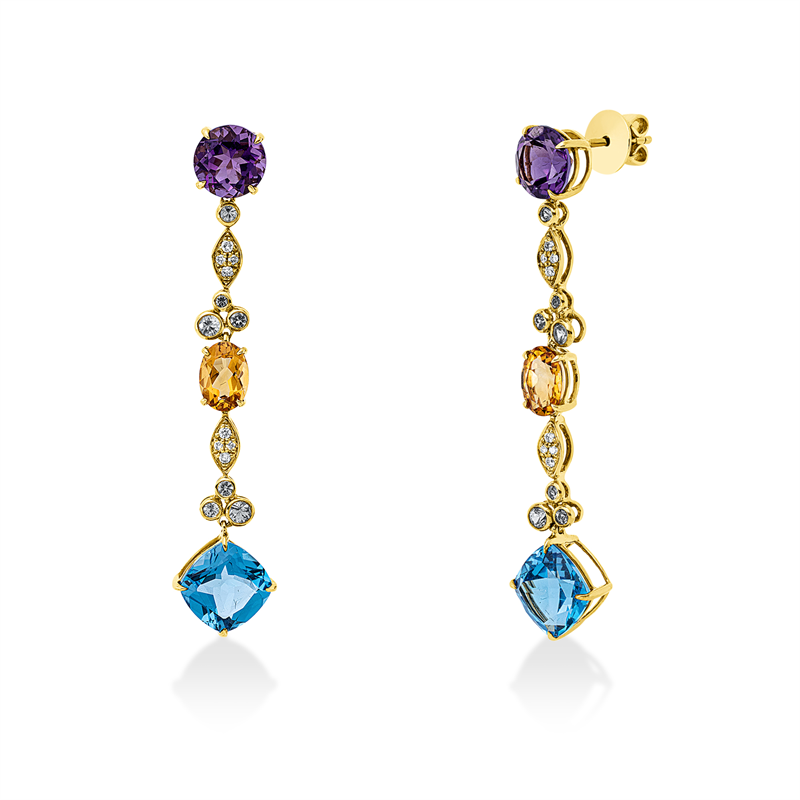Ohrschmuck mit Saphir  aus 750/-18 Karat Gelbgold mit 16 Diamanten 0