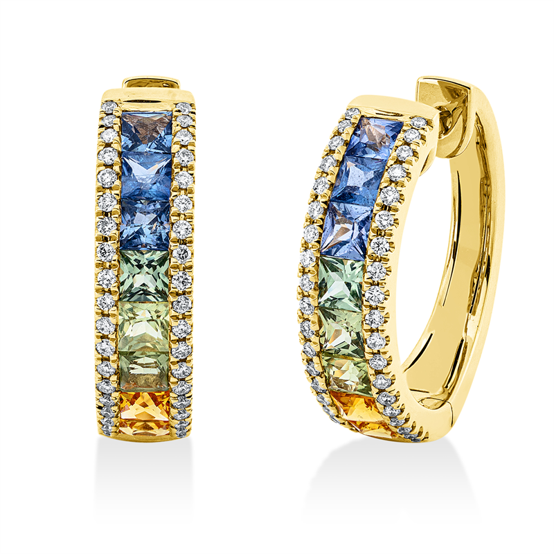 Creolen mit Saphir  aus 750/-18 Karat Gelbgold mit 76 Diamanten 0