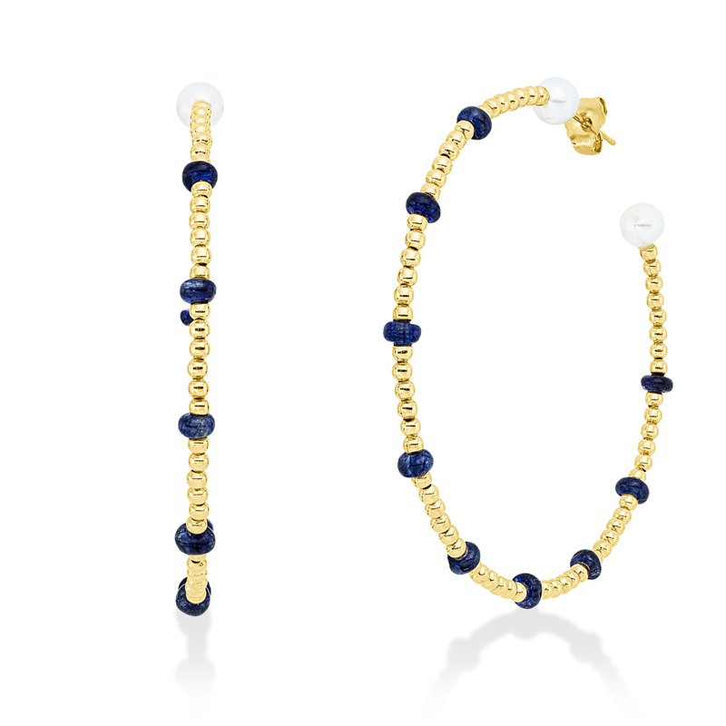 Creolen mit Saphir mit Zuchtperle aus 750/-18 Karat Gelbgold  