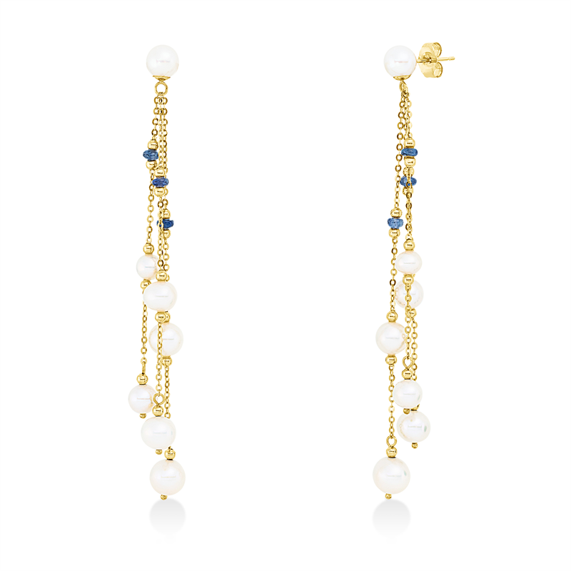 Ohrschmuck mit Saphir mit Zuchtperle aus 750/-18 Karat Gelbgold  