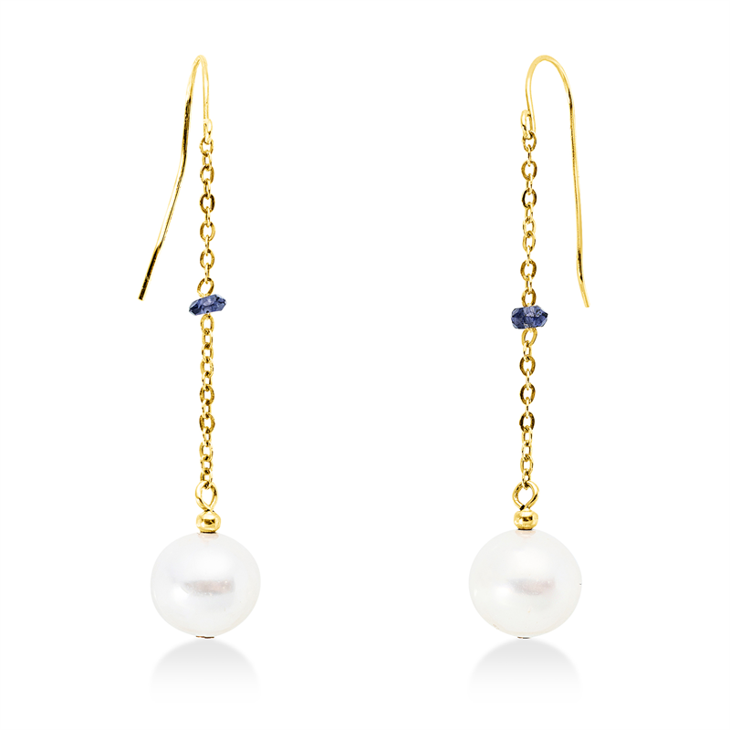 Ohrhänger mit Iolith mit Zuchtperle aus 585/-14 Karat Gelbgold  