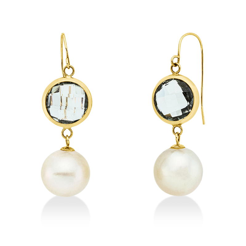 Ohrhänger mit Amethyst mit Südseeperle aus 585/-14 Karat Gelbgold  