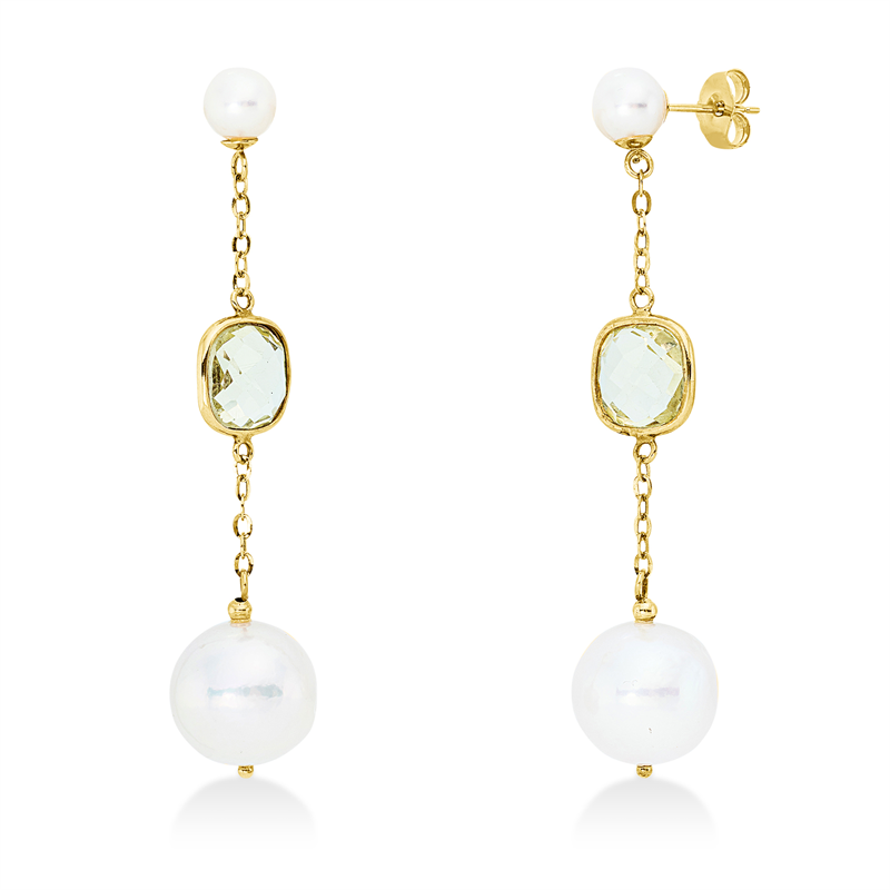 Ohrschmuck mit Quarz mit Zuchtperle aus 585/-14 Karat Gelbgold  