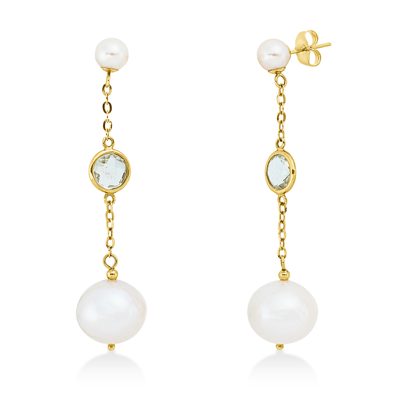 Ohrschmuck mit Amethyst mit Zuchtperle aus 585/-14 Karat Gelbgold  