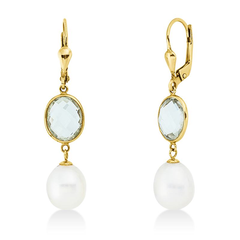 Ohrschmuck mit Amethyst mit Zuchtperle aus 585/-14 Karat Gelbgold  