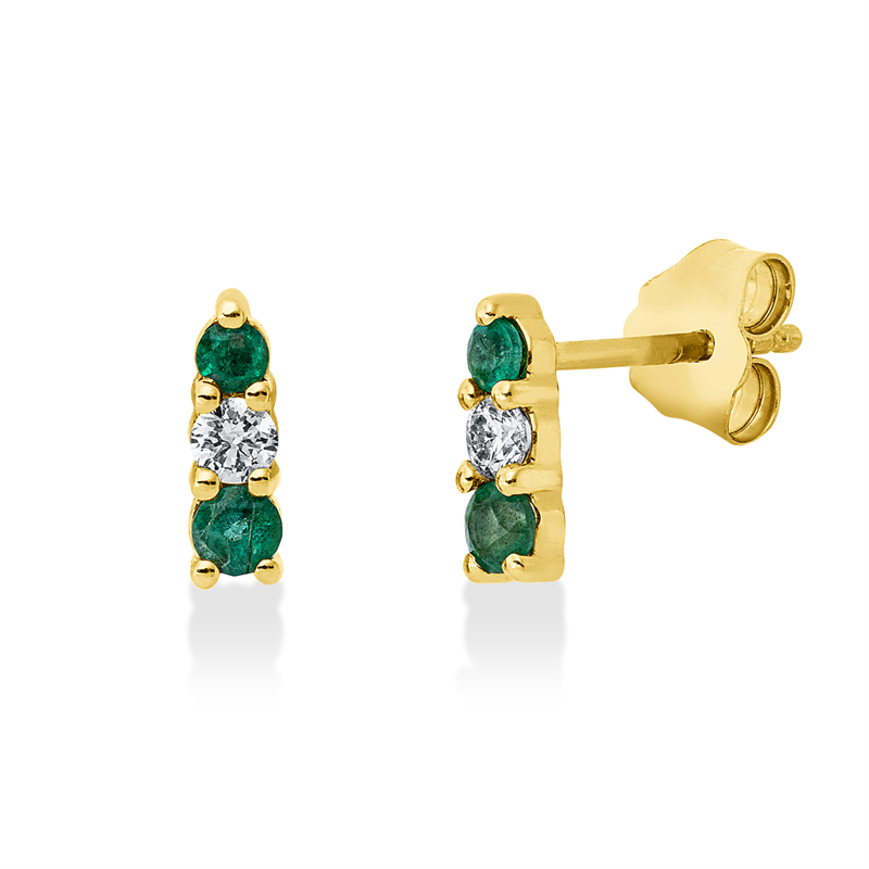 Ohrstecker mit Smaragd  aus 750/-18 Karat Gelbgold mit 2 Diamanten 0