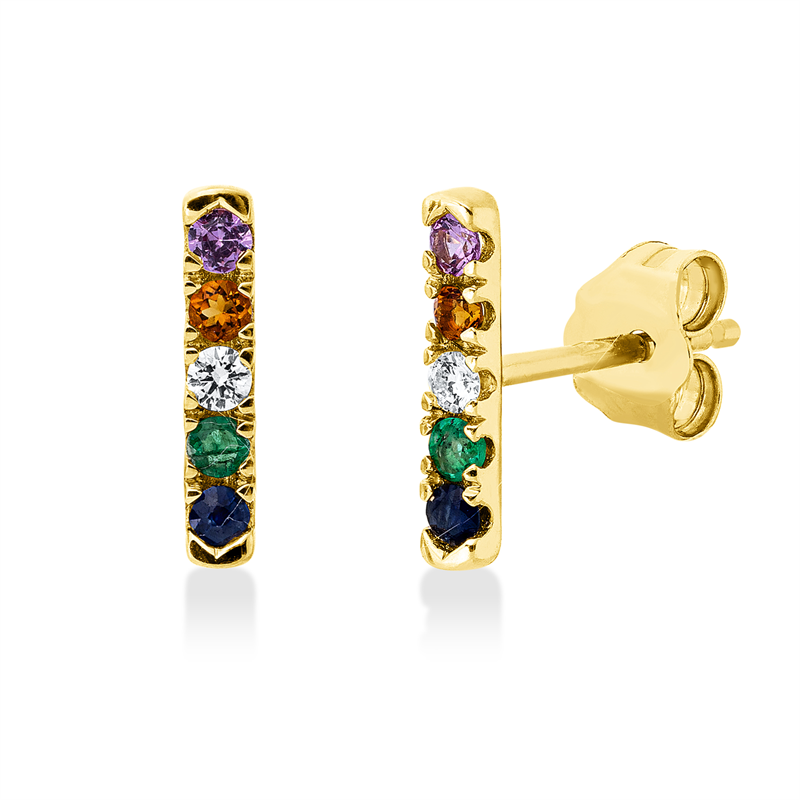 Ohrstecker mit Saphir  aus 750/-18 Karat Gelbgold mit 2 Diamanten 0