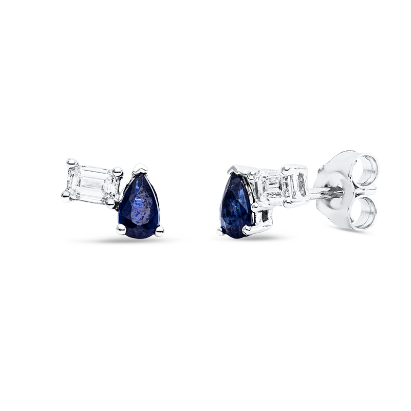 Ohrstecker mit Saphir  aus 750/-18 Karat Weißgold mit 2 Diamanten 0