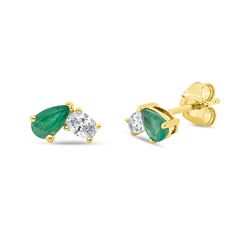 Ohrstecker mit Smaragd  aus 750/-18 Karat Gelbgold mit 2 Diamanten 0