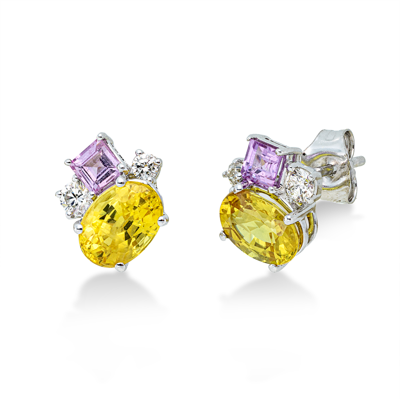 Ohrstecker mit Saphir  aus 750/-18 Karat Weißgold mit 4 Diamanten 0