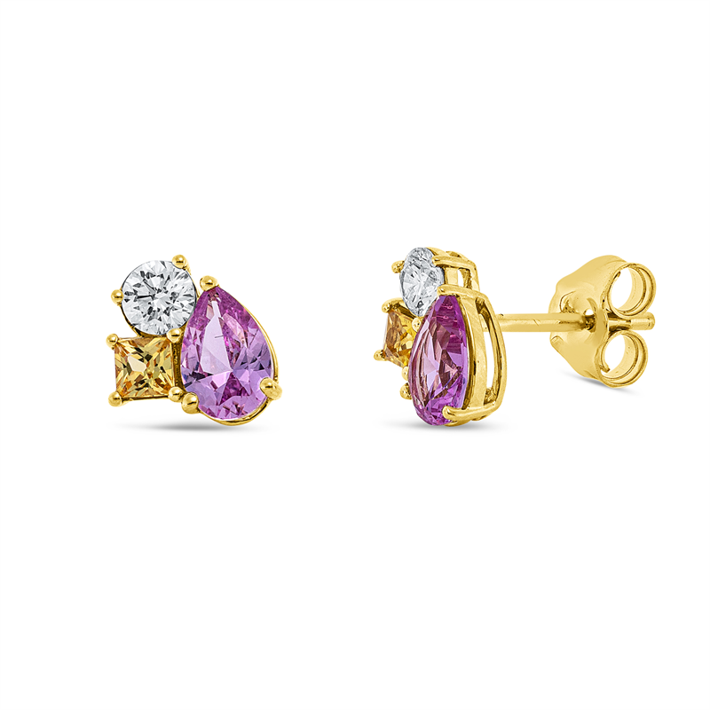 Ohrstecker mit Saphir  aus 750/-18 Karat Gelbgold mit 2 Diamanten 0