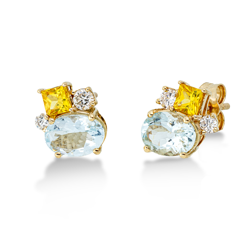 Ohrstecker mit Saphir  aus 750/-18 Karat Gelbgold mit 4 Diamanten 0