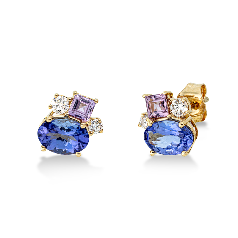 Ohrstecker mit Saphir  aus 750/-18 Karat Gelbgold mit 4 Diamanten 0
