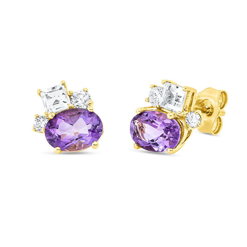 Ohrstecker mit Aquamarin  aus 750/-18 Karat Gelbgold mit 4 Diamanten 0