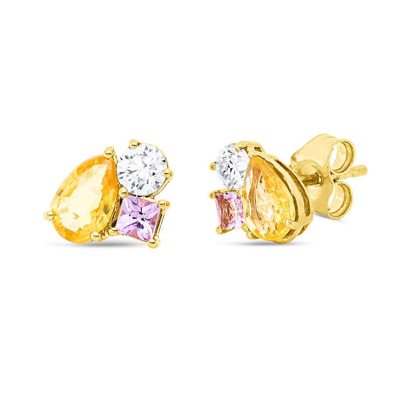 Ohrstecker mit Saphir  aus 750/-18 Karat Gelbgold mit 2 Diamanten 0
