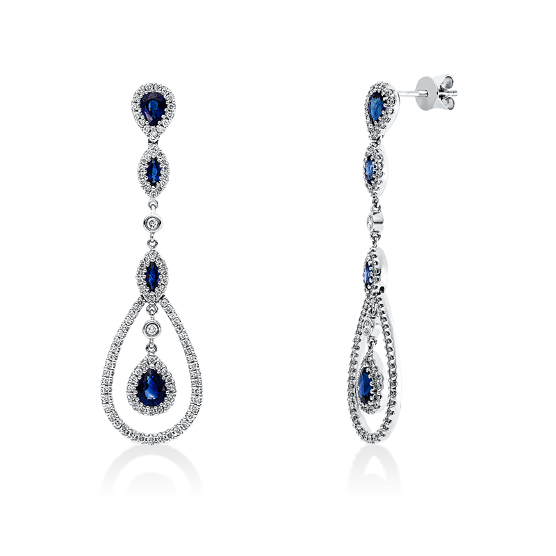 Ohrschmuck mit Saphir  aus 750/-18 Karat Weißgold mit 204 Diamanten 1