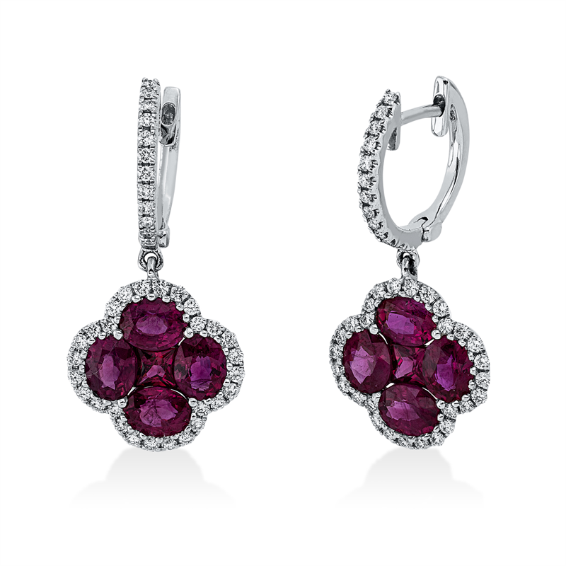 Ohrschmuck mit Rubin  aus 750/-18 Karat Weißgold mit 80 Diamanten 0