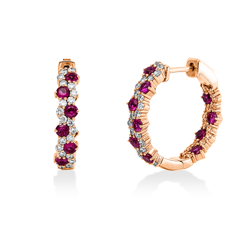 Creolen mit Rubin  aus 585/-14 Karat Rotgold mit 68 Diamanten 0