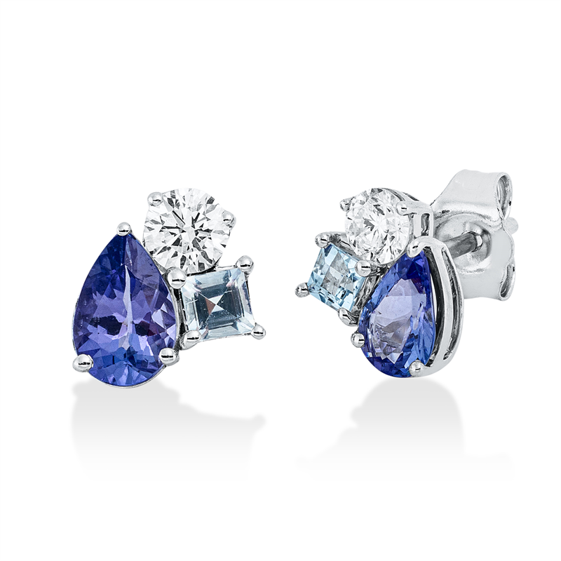 Ohrstecker mit Tansanit  aus 750/-18 Karat Weißgold mit 2 Diamanten 0