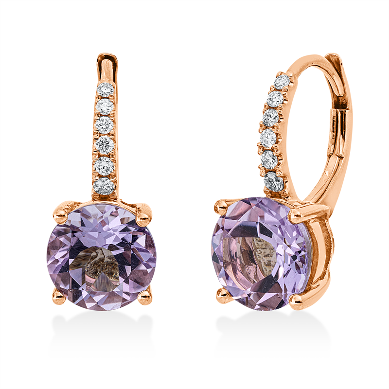 Creolen mit Amethyst  aus 750/-18 Karat Rotgold mit 12 Diamanten 0