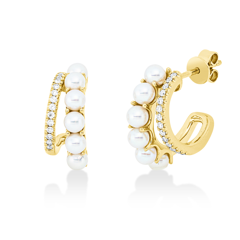 Ohrstecker   mit Süßwasserperle aus 750/-18 Karat Gelbgold mit 28 Diamanten 0