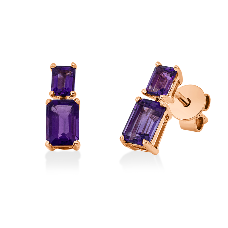 Ohrschmuck mit Amethyst  aus 750/-18 Karat Rotgold  