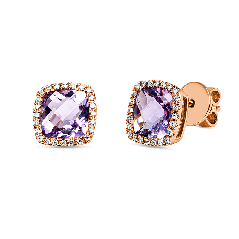 Ohrstecker mit Amethyst  aus 750/-18 Karat Rotgold mit 48 Diamanten 0