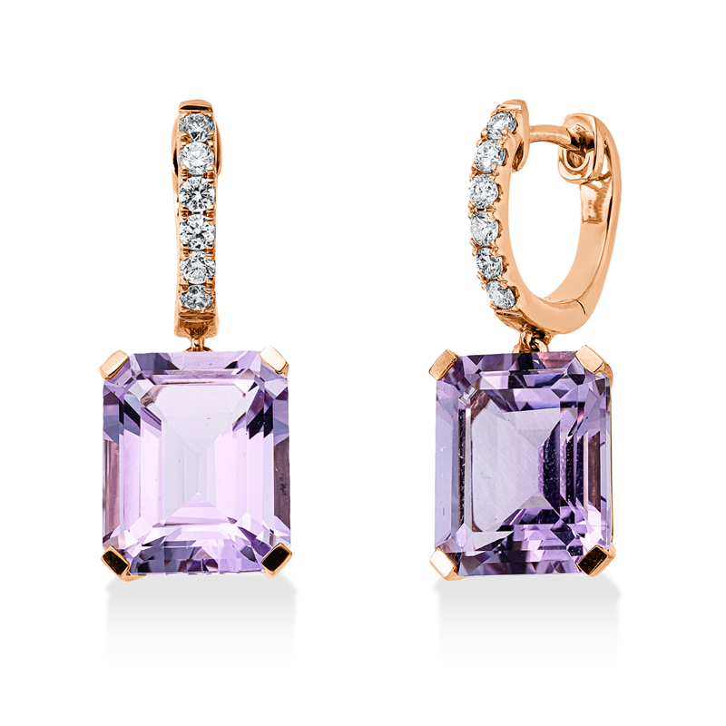 Ohrschmuck mit Amethyst  aus 750/-18 Karat Rotgold mit 12 Diamanten 0
