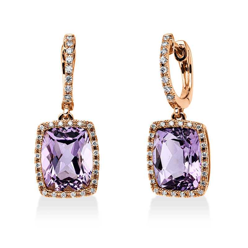 Ohrschmuck mit Amethyst  aus 750/-18 Karat Rotgold mit 64 Diamanten 0