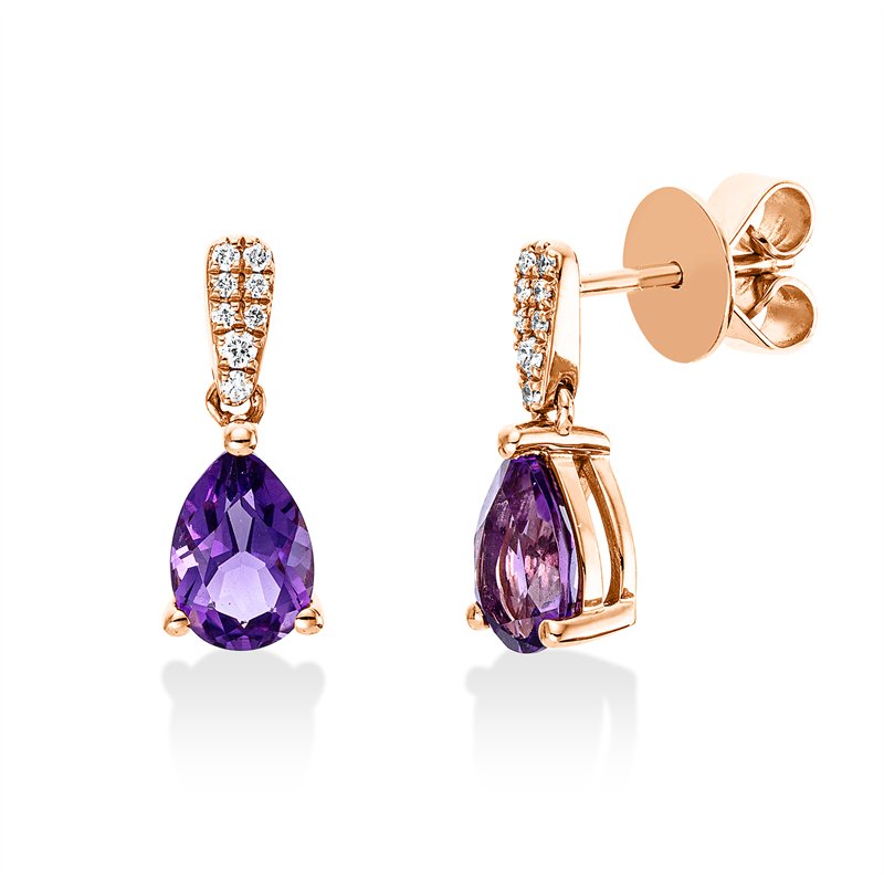 Ohrschmuck mit Amethyst  aus 750/-18 Karat Rotgold mit 16 Diamanten 0