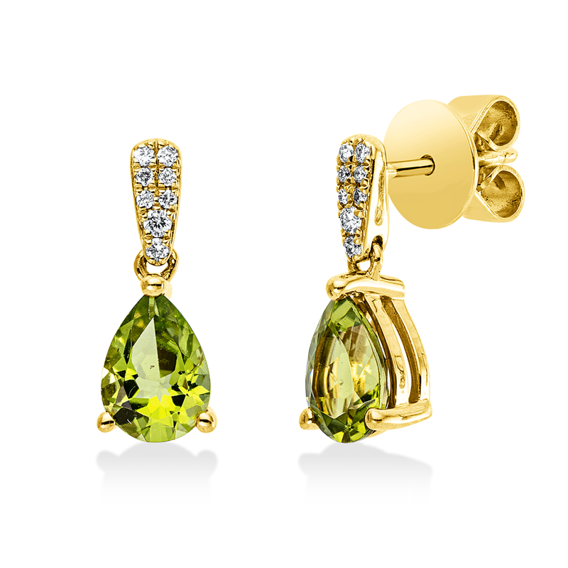 Ohrschmuck mit Peridot  aus 750/-18 Karat Gelbgold mit 16 Diamanten 0