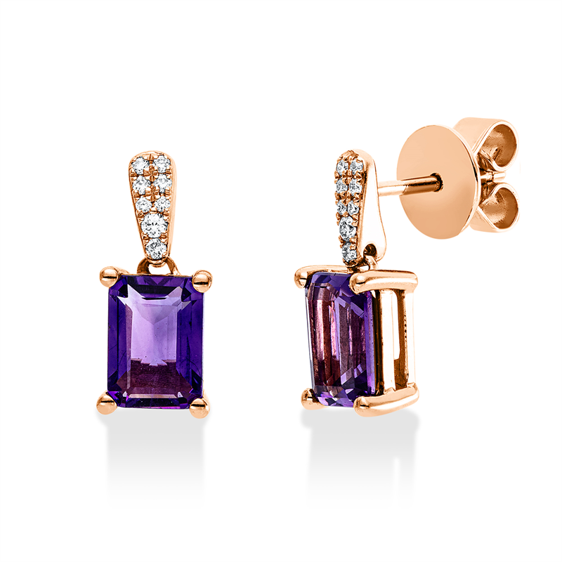 Ohrschmuck mit Amethyst  aus 750/-18 Karat Rotgold mit 16 Diamanten 0