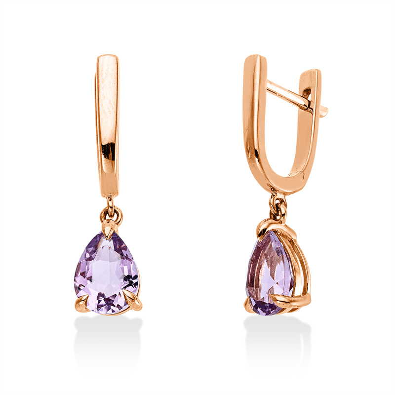 Ohrschmuck mit Amethyst  aus 750/-18 Karat Rotgold  