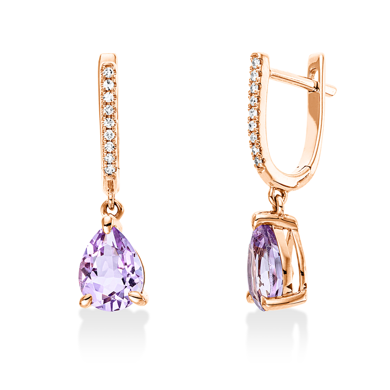 Ohrschmuck mit Amethyst  aus 750/-18 Karat Rotgold mit 18 Diamanten 0