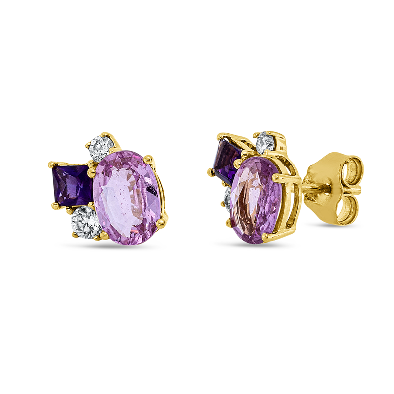 Ohrstecker mit Amethyst  aus 750/-18 Karat Gelbgold mit 4 Diamanten 0