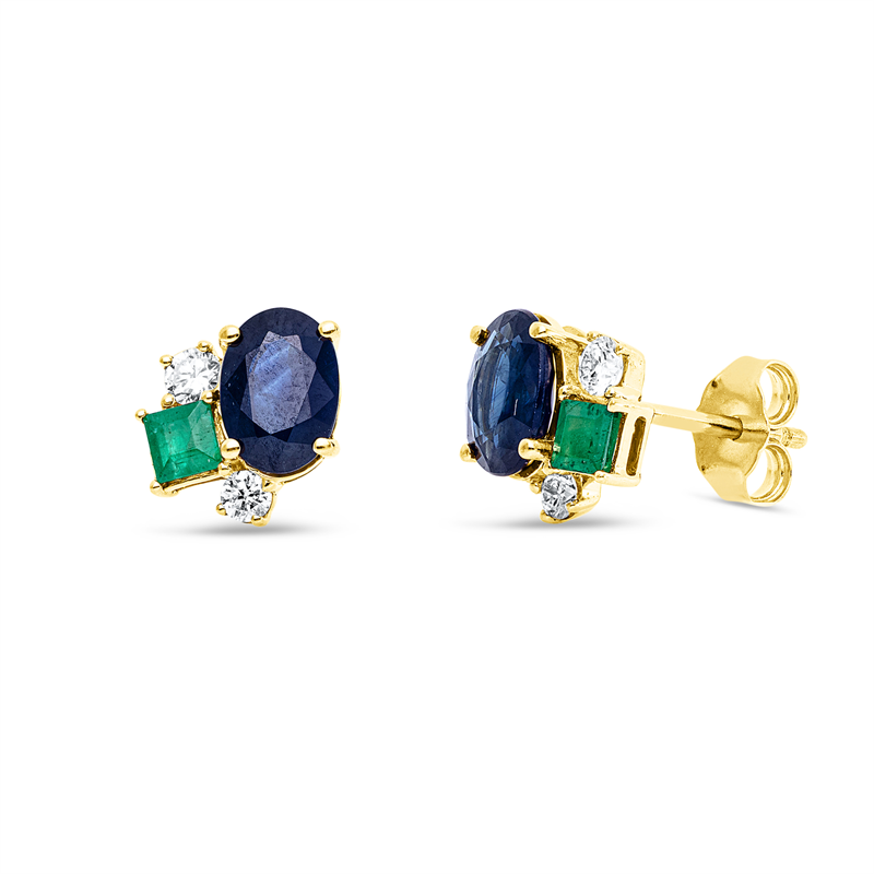 Ohrstecker mit Smaragd  aus 750/-18 Karat Gelbgold mit 4 Diamanten 0