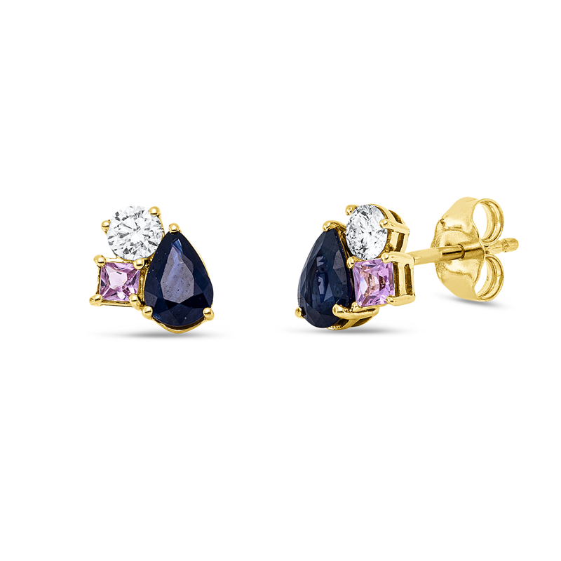 Ohrstecker mit Saphir  aus 750/-18 Karat Gelbgold mit 2 Diamanten 0